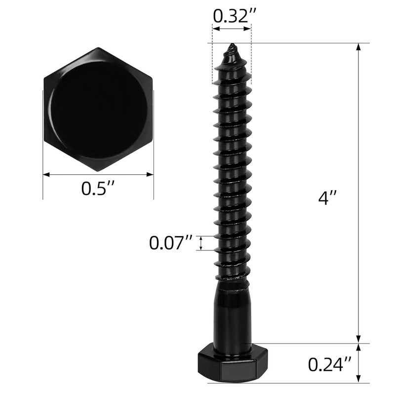 OUSCHR 5/16" x 4" Stainless Steel Lag Screws Bolts, Heavy Duty External Hex Head Wood Screws, Black Finish, Partial Thread, 10 PCS - Image 2